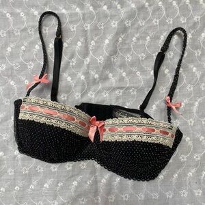 Black & Pink Lace Trim Bra with Bow Accent